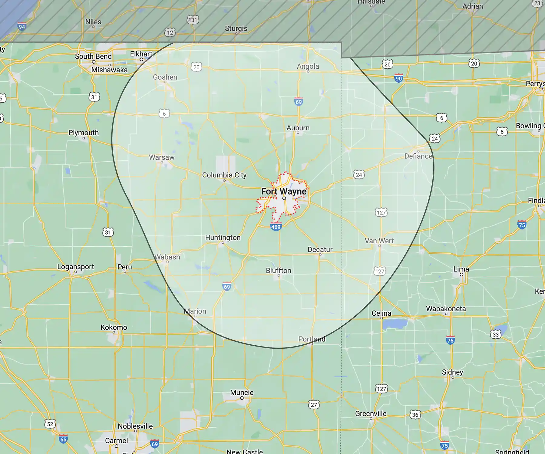 Fort Wayne area coverage map image
