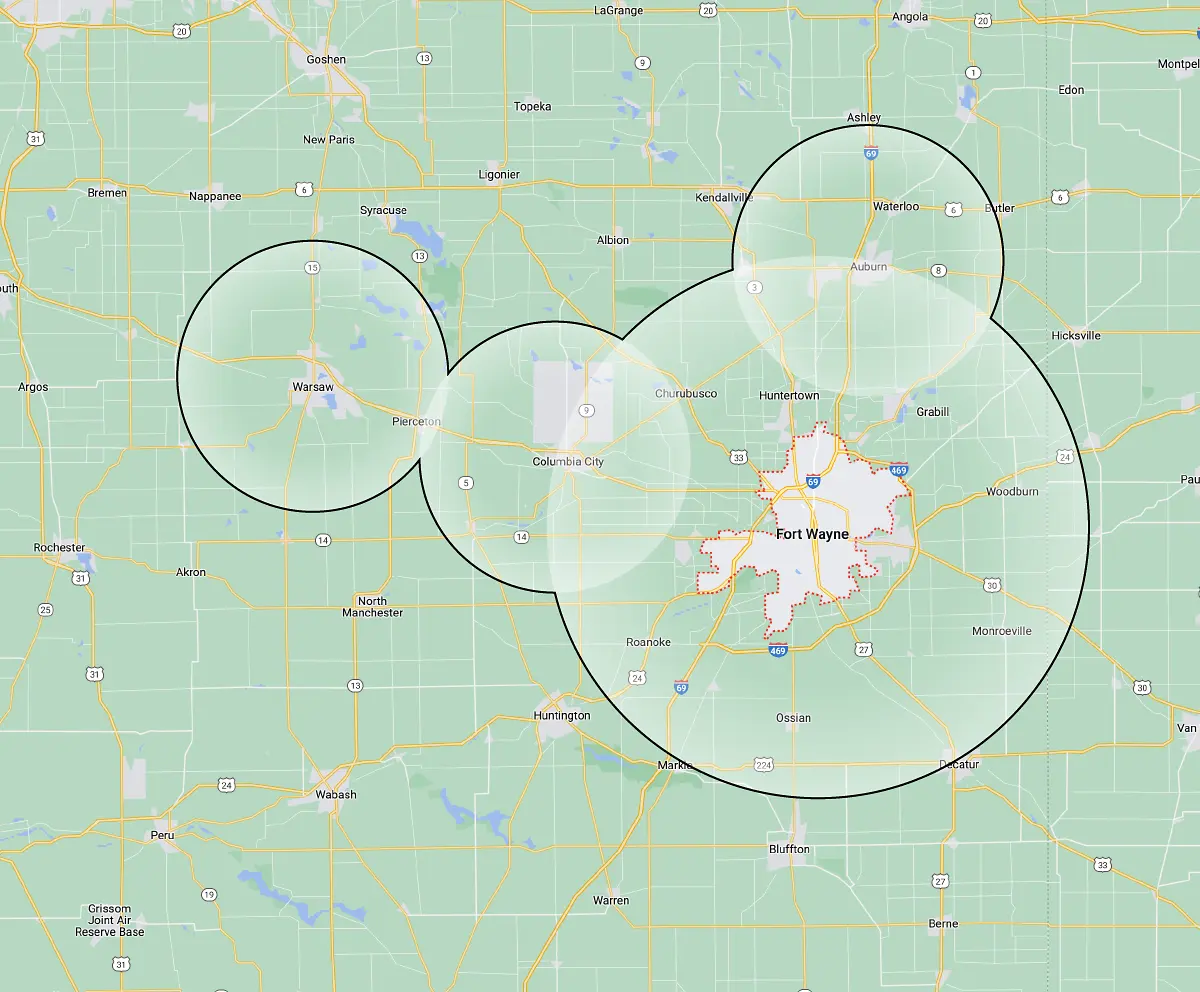 Fort Wayne area coverage map image